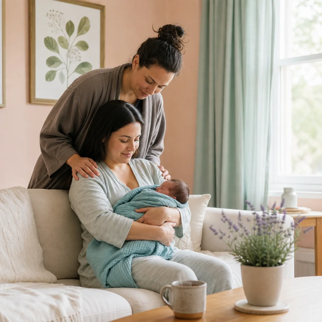 Postpartum recovery tips – mother resting with her newborn